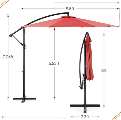 9.8FT Offset Patio Umbrella Hanging Cantilever Umbrella Outdoor Sun Shade with Easy Tilt Adjustment, 8 Ribs, UV Protection for Backyard, Lawn, Garden and Pool, Blue
