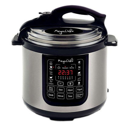 MegaChef 8 Qt Stainless Steel Electric Pressure Cooker with Digital Presets & Slow Cook Function