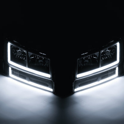 A set of 4 LED running light bars L+R black headlights + bumper signals for 2003-2014 Chevrolet Express 1500,2003-2023 Chevrolet Express 2500