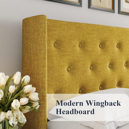 Allewie Queen Size Lift Up Storage Bed, Modern Wingback Headboard, Hydraulic Support, No Box Spring Needed, Light Beige