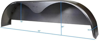 72×10-3/4 Tandem Axle Steel Trailer Fender w/Back Plate Welded In