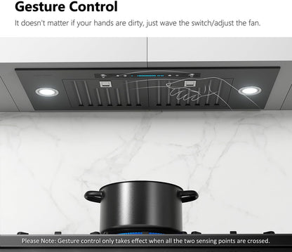 30 inch Built-in/Insert Range Hood 900 CFM, Ducted/Ductless Convertible Duct, Stainless Steel Kitchen Vent Hood with 4 Speed Gesture Sensing&Touch Control Panel(IKB01-30)