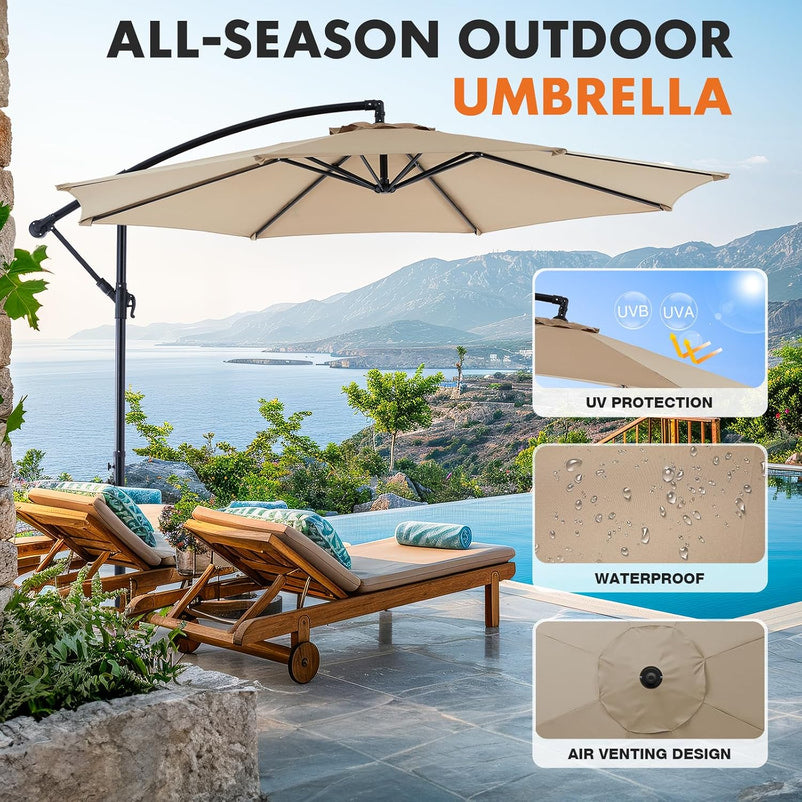 9.8FT Offset Patio Umbrella Hanging Cantilever Umbrella Outdoor Sun Shade with Easy Tilt Adjustment, 8 Ribs, UV Protection for Backyard, Lawn, Garden and Pool, Blue