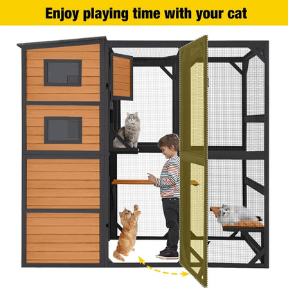 Aivituvin Large Cat Catio, 4 Tiers, Weatherproof Roof, 70"H x 77"L
