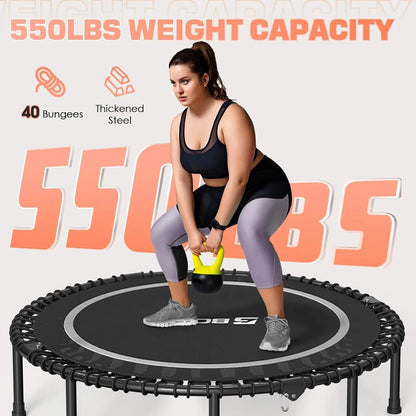 BCAN 450/550 LBS Foldable Mini Trampoline, 40"/48" Fitness Trampoline with Bungees, U Shape Adjustable Foam Handle, Stable & Quiet Exercise Rebounder for Adults Indoor/Outdoor Workout