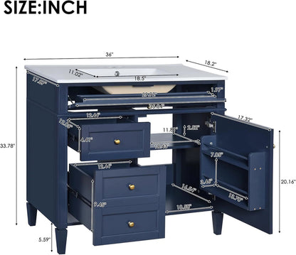 36" Bathroom Vanity with Single Sink Combo, Modern Undermount Bathroom Sink Cabinet with 2 Drawers and a Tip-Out Drawer, Freestanding Bathroom Vanities, Soft Closing, Solid Wood Frame