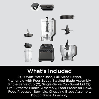 Mega Kitchen System, 1500W, 4 Functions for Smoothies, Processing, Dough, Drinks & More, with 72-oz.* Blender Pitcher, 64-oz. Processor Bowl, (2) 16-oz. To-Go Cups & (2) Lids, Black