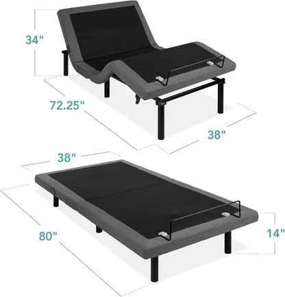 Best Choice Products Ergonomic Twin XL Size Adjustable Bed Frame, Electric Base w/Wireless Remote Control, Nightlight, Massager, 2 USB Ports