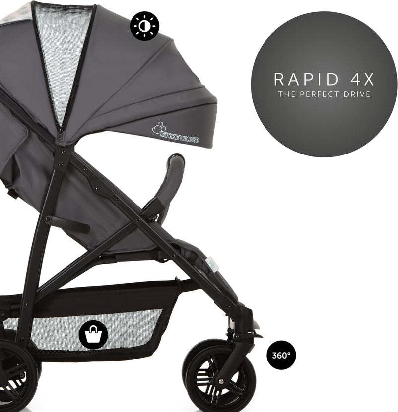 4X Carrito Bebe, desde el Nacimiento hasta 25 kg, Silla de Paseo Ligera, Silla Bebe, Reclinable, Plegable, Compacta, Mickey Mouse Gris
