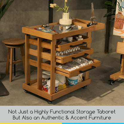 MEEDEN 5-Tier Art Supplies Storage Cart, Beech Wood, 3 Drawers