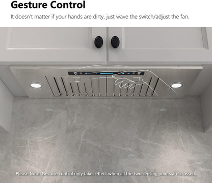 30 inch Built-in/Insert Range Hood 900 CFM, Ducted/Ductless Convertible Duct, Stainless Steel Kitchen Vent Hood with 4 Speed Gesture Sensing&Touch Control Panel(IKB01-30)