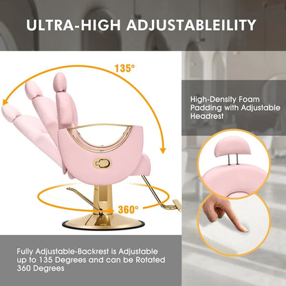 Artist Hand Salon Chair Reclining Barber Chair Oversized Hydraulic Pump Heavy Duty Hair Salon Chair 360 Degree Swivel Hair Chair for Hair Stylist, Beauty Spa Equipment Max Load 400 LBS, Black and Gold