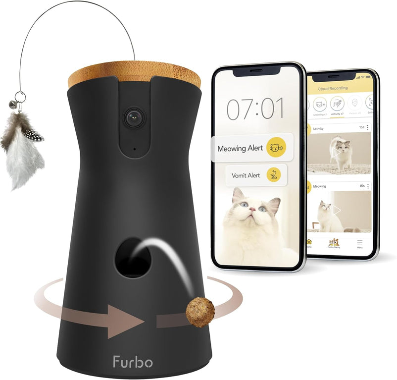 360° Cat Camera: See Your Cat from Anywhere | Rotating 360° Cat Tracking, Treat Toss, Color HD Night Vision, 2-Way Audio, Real-Time Notifications, Designed for Cats | Pet Camera w/Phone App