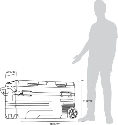 48 Qt. Portable 12v Electric Cooler with LG Compressor, Fridge and Freezer, Rugged Wheels, and Solar Power Input, Perfect Plug-In Cooler for Camping, Trucks, Travel, Car and Home