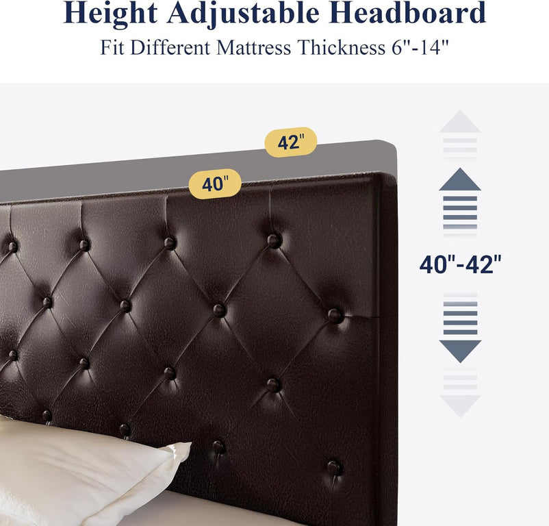 Allewie Upholstered Queen Size Platform Bed Frame with 4 Storage Drawers and Headboard, Square Stitched Button Tufted, Mattress Foundation with Wooden Slats Support, No Box Spring Needed, Light Grey