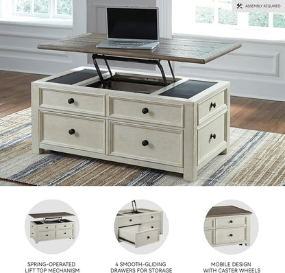 Ashley Bolanburg Lift Top Coffee Table with Drawers, Antique Cream & Brown