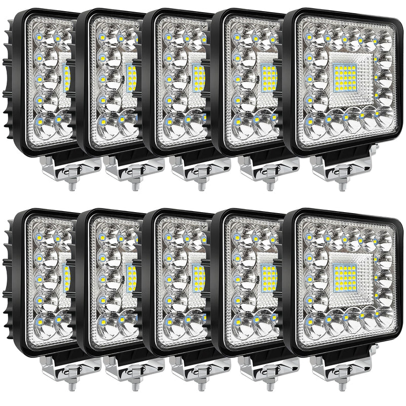 4-inch LED 120W 10000lm 12V 24V Truck ATV UTV RV RZR Boat Pickup Golf Cart Snow blower Square LED Off-road driving workplace Cube Light Pod, 10Pack