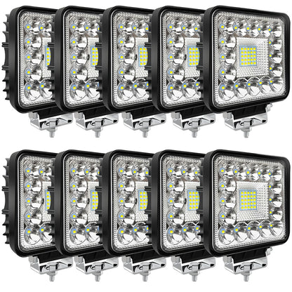 4-inch LED 120W 10000lm 12V 24V Truck ATV UTV RV RZR Boat Pickup Golf Cart Snow blower Square LED Off-road driving workplace Cube Light Pod, 10Pack