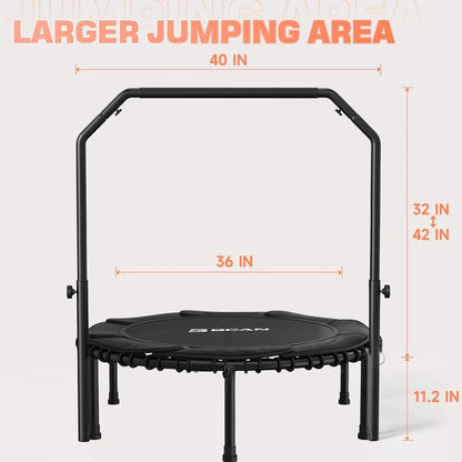 BCAN 450/550 LBS Foldable Mini Trampoline, 40"/48" Fitness Trampoline with Bungees, U Shape Adjustable Foam Handle, Stable & Quiet Exercise Rebounder for Adults Indoor/Outdoor Workout