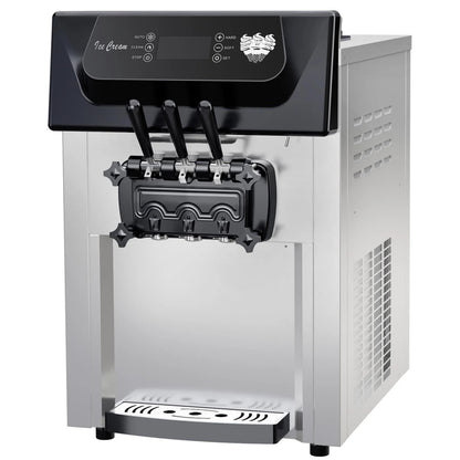2200W Commercial Ice Cream Machine, 3 Flavor Soft Serve Ice Cream Machine, 5.3-7.4 Gal/Hr, with LCD Touch Screen, Automatic Cleaning, High Productivity for Home Snack Bar & Restaurants