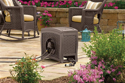 Suncast Aquawinder 125 Wicker Garden Hose Reel Lightweight Portable Hands Free Water Powered Retractable Hose Reel Java
