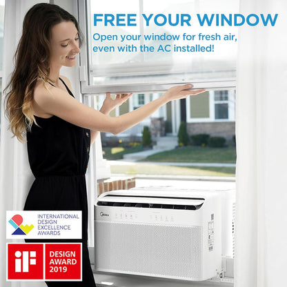8,000 BTU U-Shaped Smart Inverter Air Conditioner – Cools up to 350 Sq. Ft., Ultra Quiet with Open Window Flexibility, Compatible with Alexa, 35% Energy Savings, Remote Control (Renewed)