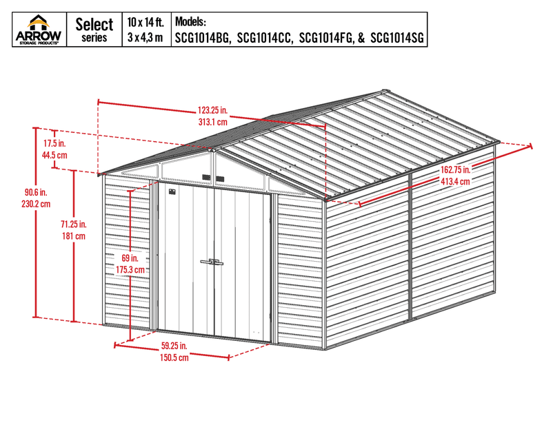 Arrow Select Steel Storage Shed, 10x14, Blue Grey