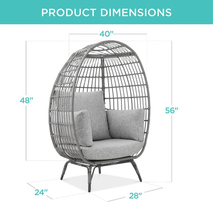 Best Choice Products Wicker Egg Chair, Oversized Indoor Outdoor Lounger for Patio, Backyard, Living Room w/ 4 Cushions, Steel Frame, 440lb Capacity - Ivory
