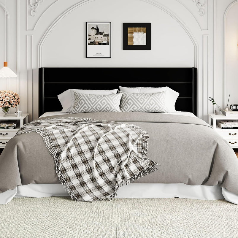 Allewie Queen Size Lift Up Storage Bed, Modern Wingback Headboard, Hydraulic Support, No Box Spring Needed, Light Beige