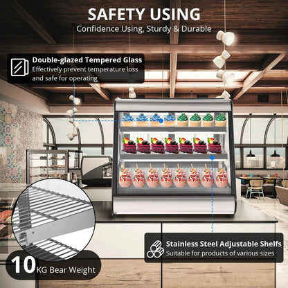 2025 Commercial Refrigerator Display Case 130L (4.6 Cu.FT) – Auto Defrost, Tempered Glass + LED Lighting, Countertop Commercial Use