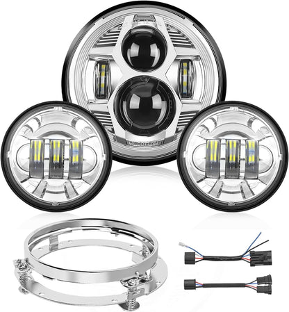 7 "Motorcycle Led Headlights 4.5" Fog Light Assist DOT Kit Compatible with Harley-Davidson Elektra Street Glide Fat Boy Road King Heritage Softtail CVO,