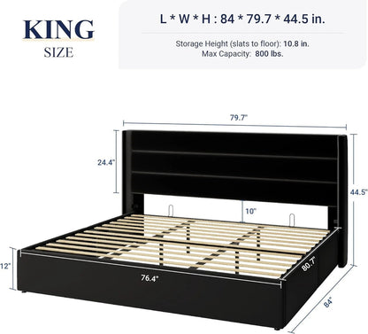 Allewie Queen Size Lift Up Storage Bed, Modern Wingback Headboard, Hydraulic Support, No Box Spring Needed, Light Beige