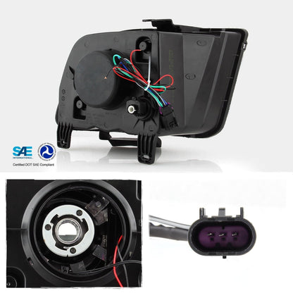 AKKON - Fits 2005-2009 Ford Mustang LED Tube DRL Parking Halogen Type Projector Black Headlights Pair Driver+Passenger