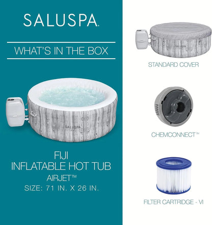 Bestway SaluSpa Fiji AirJet Large Round 2 to 4 Person Inflatable Hot Tub Portable Outdoor Spa with 120 AirJets and EnergySense Cover, Grey