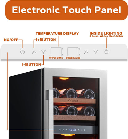 24'' Wine Cooler Refrigerator - 46 Bottle Wine Fridge Dual Zone with Modern Touch Intelligent Digital 40°-65°F Low Noise, Built in or Freestanding Wine Cooler for Home and Kitchen