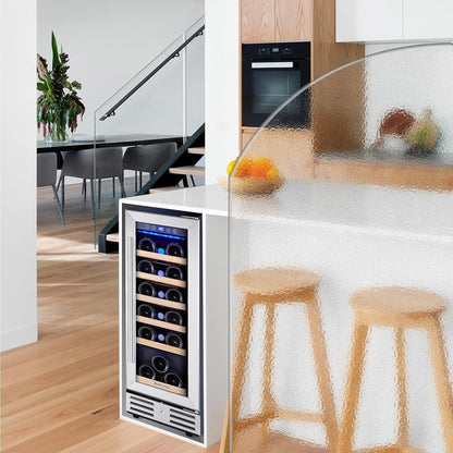 24 inch Wine Cooler, 46 Bottle - Dual Zone Built-in or Freestanding Fridge with Stainless Steel Reversible Glass Door, for Home, Kitchen, or Office.
