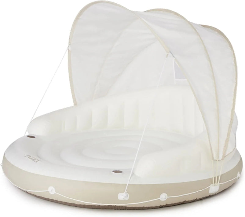 58292EP Canopy Island Inflatable Pool Float: Comfortable Lounge Surface – Built-in Cup Holders – Detachable Sunshade – 440lb Max Weight Capacity – 78.5" x 59"