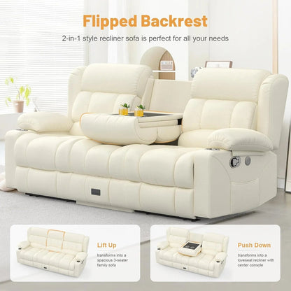 3 Seat Reclining Sofa with Storage Drawer USB Ports & Cup Holders Manual Couch