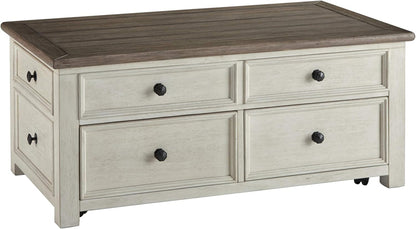 Ashley Bolanburg Lift Top Coffee Table with Drawers, Antique Cream & Brown